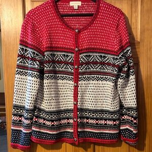 Appleseed’s Red and Black Patterned Women's Sweater